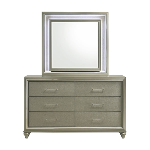  a sturdy creation crafted from solid Rubberwood for enduring stability. Its sleek High Gloss gray finish accentuates the low distortion mirror glass
