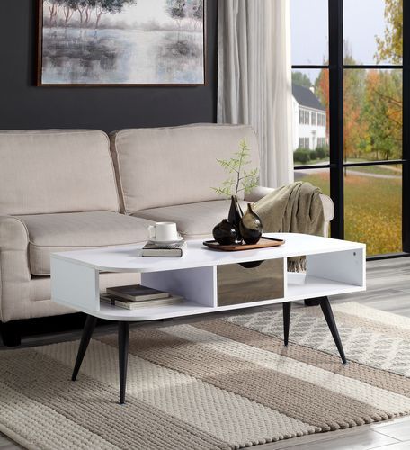 C, Shaped Metal Frame w/Brass Finish, Oval Table Top, Dual Support Legs<br/><br/><b>Product Features</b><ul><li>KD</li><li>1 Storage Drawer & 2 Open Compartment</li><li>Metal Leg</li><li>Powder Coating</li><li>Case: 1Pc/1Ctn</li><li>Finish: White & Black 