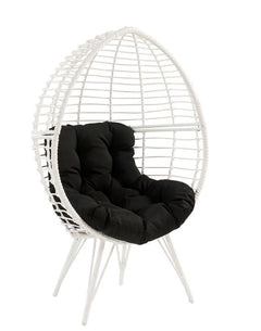Extremely charming, comfortable, the teardrop patio chair provides an ideal place for relaxing your mind and body. The chair frame is made of white wicker that exudes a light and airy feel, with metal hairpin legs for a modern flair. The elegant teardrop-