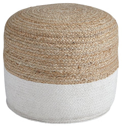 Natural beauty is always in vogue, and this pouf proves it. Braided design in natural jute hue and white is simple yet fresh. Stylish stitching and dense filling hold the look together.<br/><br/><b>Product Features</b><ul><li>Jute/cotton blend cover</li><