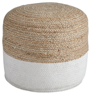 Natural beauty is always in vogue, and this pouf proves it. Braided design in natural jute hue and white is simple yet fresh. Stylish stitching and dense filling hold the look together.<br/><br/><b>Product Features</b><ul><li>Jute/cotton blend cover</li><