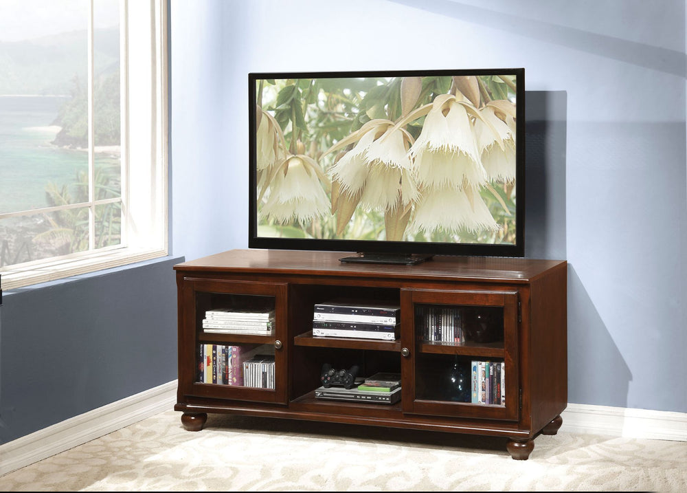The Dita TV stand transitional style will blend masterfully in your living room area. The storage feature offers plenty of space to keep your entertainment components: two glass doors, and two media compartments. Carefully constructed from selected wood a