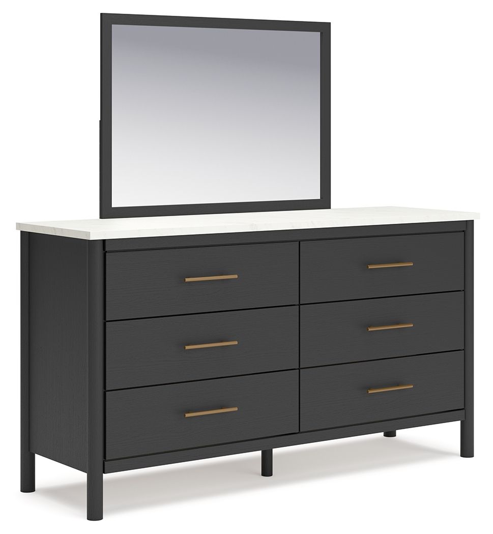 This dresser and mirror set reflects your sophisticated approach to boho style. Crafted with both form and function in mind, its replicated marble top beautifully contrasts a matte black finish. The versatile design suits all-neutral spaces or blends with