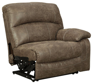 This left-arm facing power recliner is made with faux leather. Pairs with other items in the series to make a sectional.<br><br><b>Additional Dimensions</b><br><ul><li>Arm height: 26-"</li><li>Distance between recliner and wall: 3-"</li><li>Footrest heigh