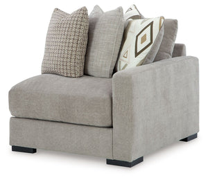 This right-arm facing corner chair is made with polyester upholstery. Fully finished on all sides, it pairs with other items in the series to make a modular sectional.<br><br><b>Additional Dimensions</b><br><ul><li>Arm height: 24-"</li><li>Seat depth: 27-