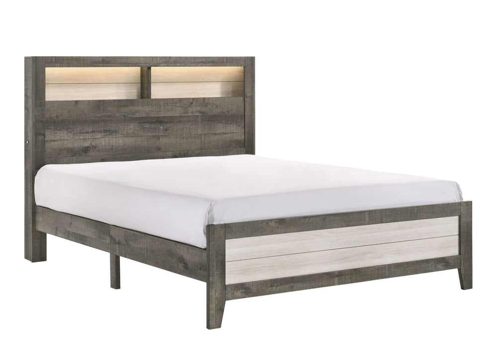 Embrace the harmonious blend of minimalist design and rustic appeal with this captivating bedroom collection. The sleek, low-profile bed is a modern take on farmhouse style, featuring a plank-style headboard with built-in lighting that adds warmth and con
