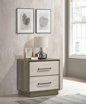  this nightstand offers a modern aesthetic that complements any decor. The two spacious drawers provide am