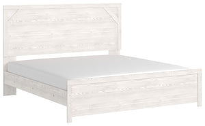 Cool, clean and casually modern. This king panel bedâ€™s wispy whitewash finish sets the tone for your calming sanctuary. Framed elements and cross-brace accents add dimension and authenticity to the bedâ€™s simply stunning profile. <h4><b>Gerridan - Whit