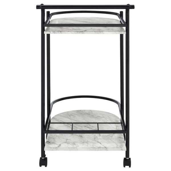 Desiree - 2-Tier Faux Marble Shelf Metal Bar Cart - Black
