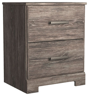  this nightstand is a fresh style awakening. A warm gray hue over replicated oak grain easily complements other furniture finishes. Smooth drawer fronts with antiqued pewter-tone handles complete the aesthetic