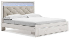 The epitome of fashion-forward design, this king upholstered storage bed is a beautiful blend of comfort and luxury. Shiny chrome-tone accents, a pearlized finish and button-tufted upholstery bring a glam touch to the richly rustic appearance. Remote-cont
