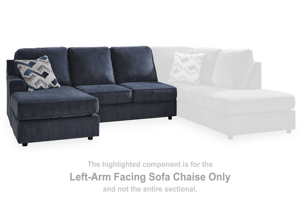 This left-arm facing sofa chaise is made with polyester upholstery. Pairs with other items in the series to make a sectional.<br><br><b>Additional Dimensions</b><br><ul><li>Arm height: 25-"</li><li>Seat depth: 45-"</li><li>Seat height: 20-"</li><li>Top of