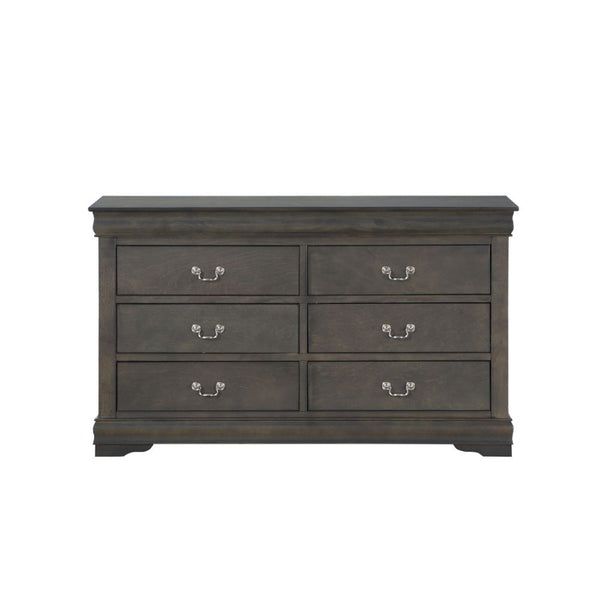 Bring casual elegance into your home with the Louis Phillipe bedroom collection. This six drawers dresser offers any bedroom a sophisticated look. Finished in a classic finish with metal hardware, the simple moldings and luxurious pull handles add subtle 