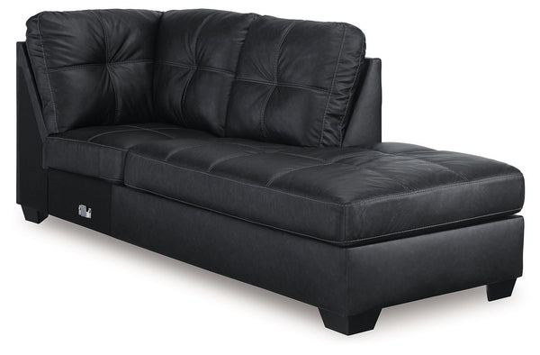 This right-arm facing corner chaise is made with faux leather upholstery. Pairs with other items in the series to make a sectional.<br><br><b>Additional Dimensions</b><br><ul><li>Seat depth: 73-"</li><li>Seat height: 20-"</li><li>Top of cushion to top of 