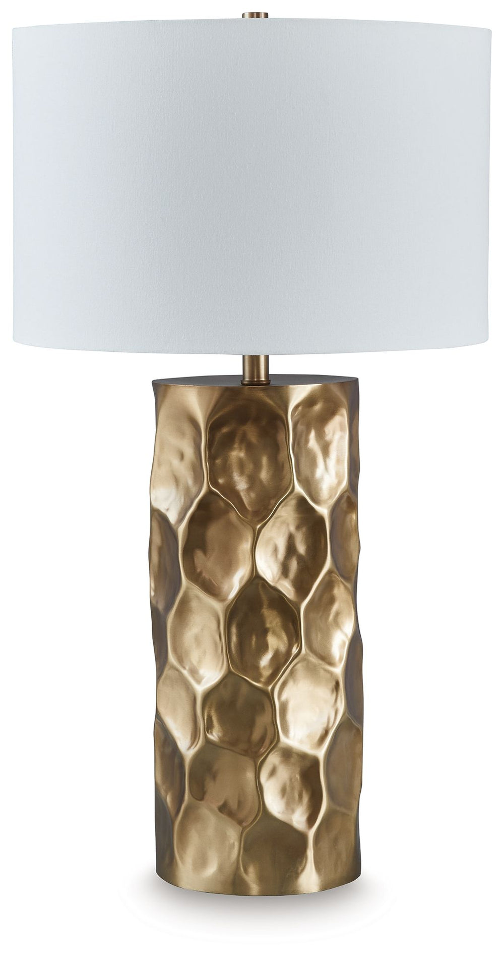 Make a bold metallic statement. Part functional lighting and part art form, this table lamp adds layers of dimension and visual interest to your space. A goldtone finish ups the glam appeal to complete the luxe take on contemporary design.<br><br><b>Addit