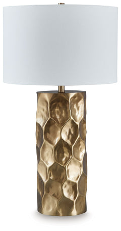 Make a bold metallic statement. Part functional lighting and part art form, this table lamp adds layers of dimension and visual interest to your space. A goldtone finish ups the glam appeal to complete the luxe take on contemporary design.<br><br><b>Addit