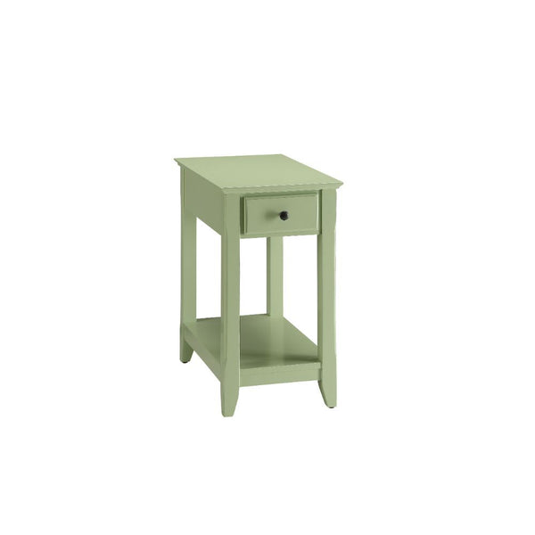 With transitional styling and skinny footprint, this Bertie side table collection does not take away from living space while still offering open storage as well as a drawer. Offered in four colors white, light green, walnut, and gray. One of them is sure 