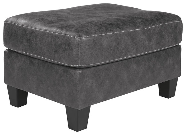 This ultra-contemporary ottoman invites you to kick back and make yourself comfortable. Gunmetal gray faux leather offers the cool, weathered look you love and touchably soft feel you crave.<br><br><b>Additional Dimensions</b><br><ul><li>Leg height: 3-"</
