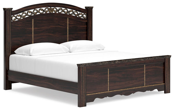 Timeless and classic, this king poster bed offers a grand design accented with rich hues and eye-catching details. Stately from every angle, its sophisticated elements blend together to display your love of traditional aesthetics. The headboard further el