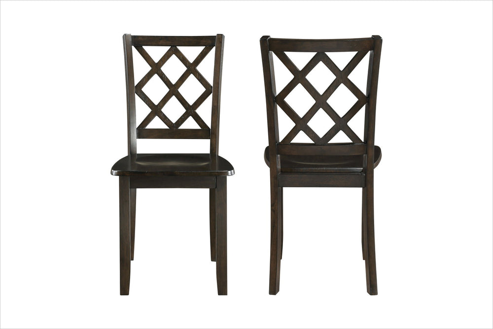 The Trellis Wood Dining Chair set in brown is a perfect addition to any dining area, offering both durability and style. This set includes two dining chairs, each expertly crafted from solid rubberwood to ensure long-lasting use and stability. The traditi