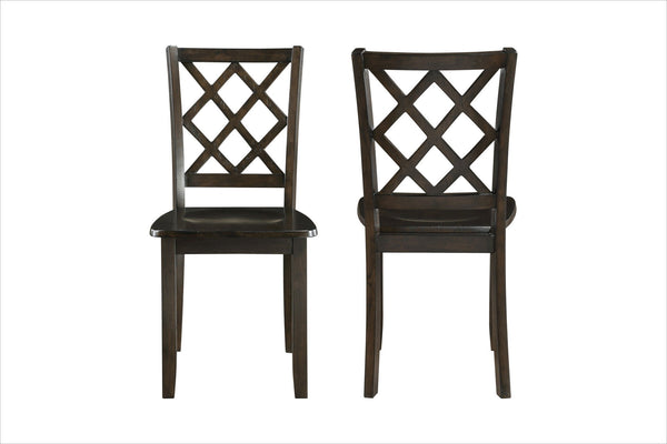 The Trellis Wood Dining Chair set in brown is a perfect addition to any dining area, offering both durability and style. This set includes two dining chairs, each expertly crafted from solid rubberwood to ensure long-lasting use and stability. The traditi