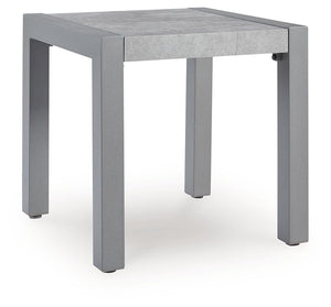 Indulge in luxe outside living without sacrificing longevity. This outdoor end table combines natural beauty with a sleek aluminum frame. Soak up the sun poolside or on the porchâ€”itâ€™s the perfect perch for your drink or latest read. And with a chic gr