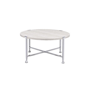  this Brecon occasional set is a must-have in your living room. Featuring a round wooden top and chrome metal legs