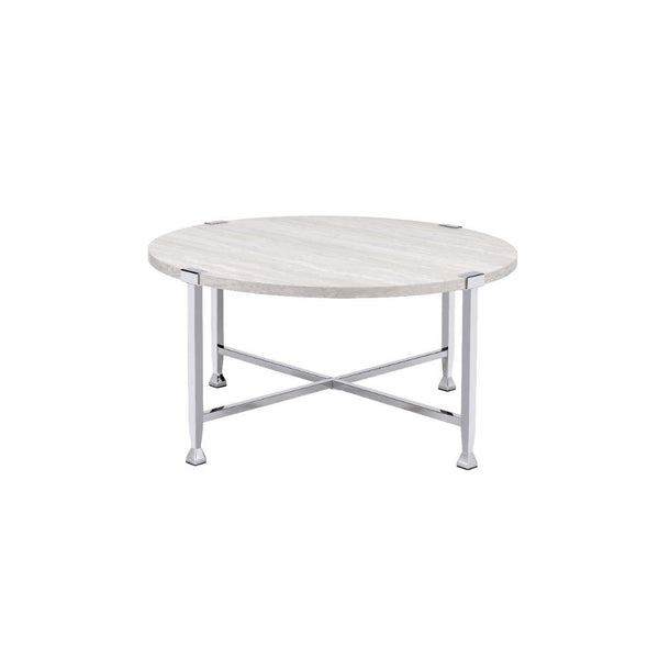  this Brecon occasional set is a must-have in your living room. Featuring a round wooden top and chrome metal legs