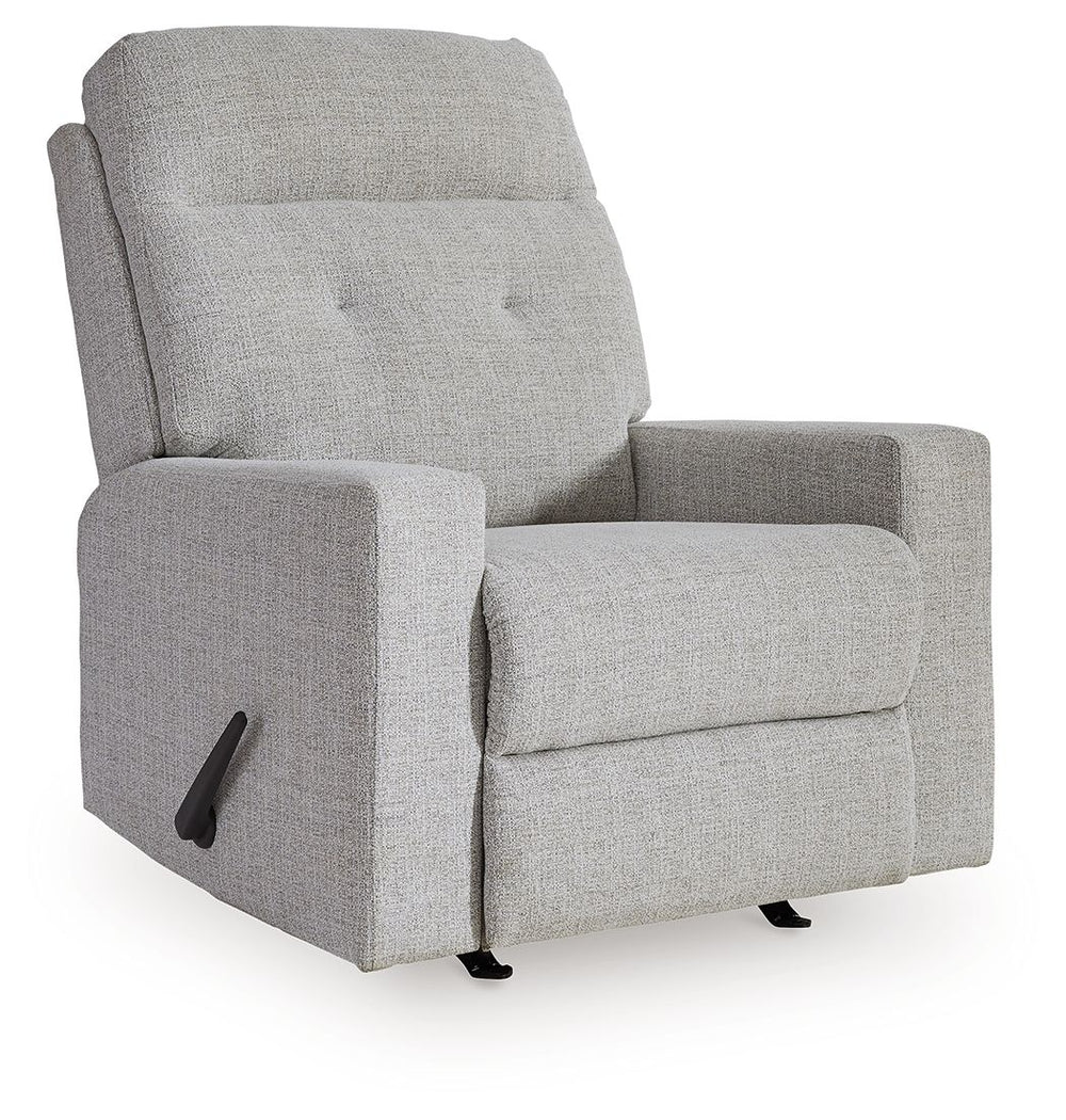 What happens when value meets plush comfort and contemporary design? This rocker recliner is born. Ample cushioning in all the right places makes this the best seat in the house, while updated track arms give a chic modern vibe. Pull tab reclining lets yo