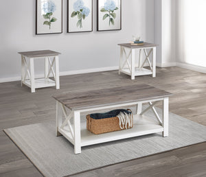 Transform your living space with this exquisite cocktail table set, featuring a perfect blend of rustic charm and contemporary elegance. Each piece is crafted with a rich, weathered gray tabletop that exudes warmth and character, contrasted beautifully by