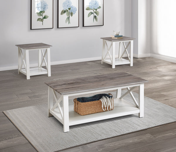 Transform your living space with this exquisite cocktail table set, featuring a perfect blend of rustic charm and contemporary elegance. Each piece is crafted with a rich, weathered gray tabletop that exudes warmth and character, contrasted beautifully by