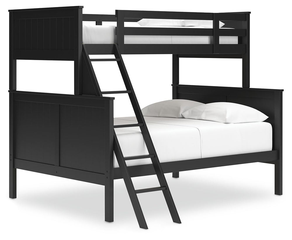 Maximize space and turn your kids-' bedtime into an adventure with this cool twin-over-full bunk bed. It-'s an effortless addition to any bedroom, with a timeless Shaker style that-'s wonderfully finished in black. Guard rails on the top bunk help everyon