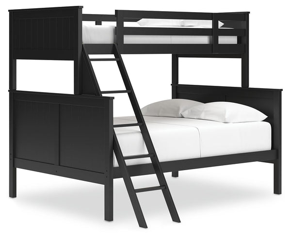 Maximize space and turn your kids-' bedtime into an adventure with this cool twin-over-full bunk bed. It-'s an effortless addition to any bedroom, with a timeless Shaker style that-'s wonderfully finished in black. Guard rails on the top bunk help everyon