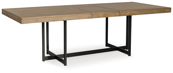 Sleek in its simplicity, this dining extension table takes a relaxed approach to refinement. Its mixed-material design brings a trendy urban-chic feel to dinner time. And when guests drop in, thereâ€™s a seat for everyoneâ€”a self-storing leaf extends the