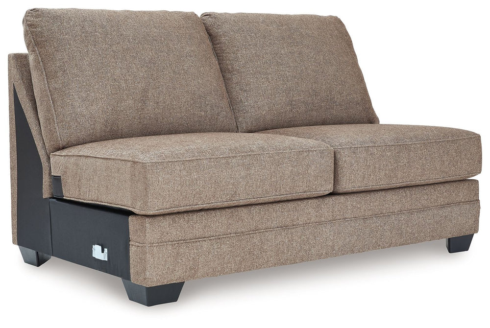 This armless loveseat is made with polyester upholstery. Pairs with other items in the series to make a sectional.<br><br><b>Additional Dimensions</b><br><ul><li>Seat depth: 23-"</li><li>Seat height: 21-"</li><li>Top of cushion to top of back: 18-"</li><l