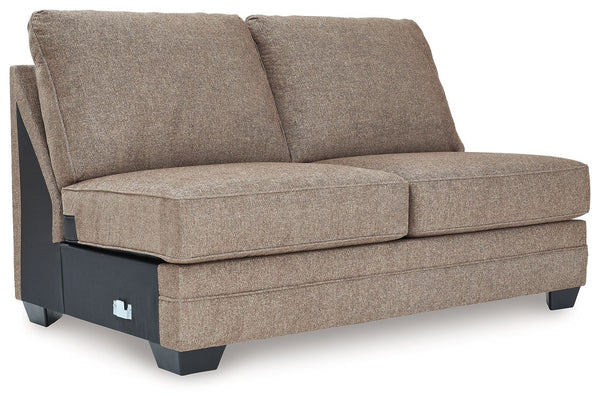 This armless loveseat is made with polyester upholstery. Pairs with other items in the series to make a sectional.<br><br><b>Additional Dimensions</b><br><ul><li>Seat depth: 23-"</li><li>Seat height: 21-"</li><li>Top of cushion to top of back: 18-"</li><l