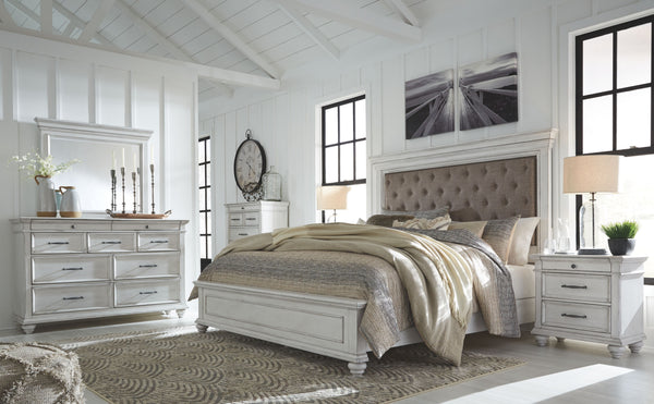 Made with veneers and select hardwood solids in a distressed whitewashed finish. Design features updated traditional styling with generously scaled moulding details. Dresser features 7 full sized drawers with 2 small scaled accessory drawers. Ball bearing