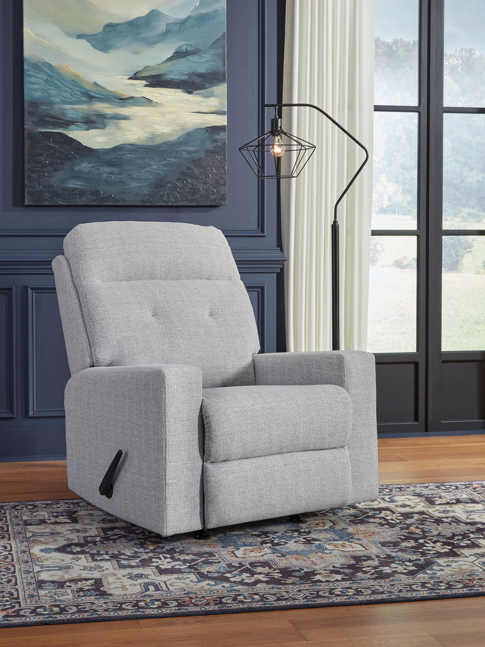 What happens when value meets plush comfort and contemporary design? This rocker recliner is born. Ample cushioning in all the right places makes this the best seat in the house, while updated track arms give a chic modern vibe. Pull tab reclining lets yo