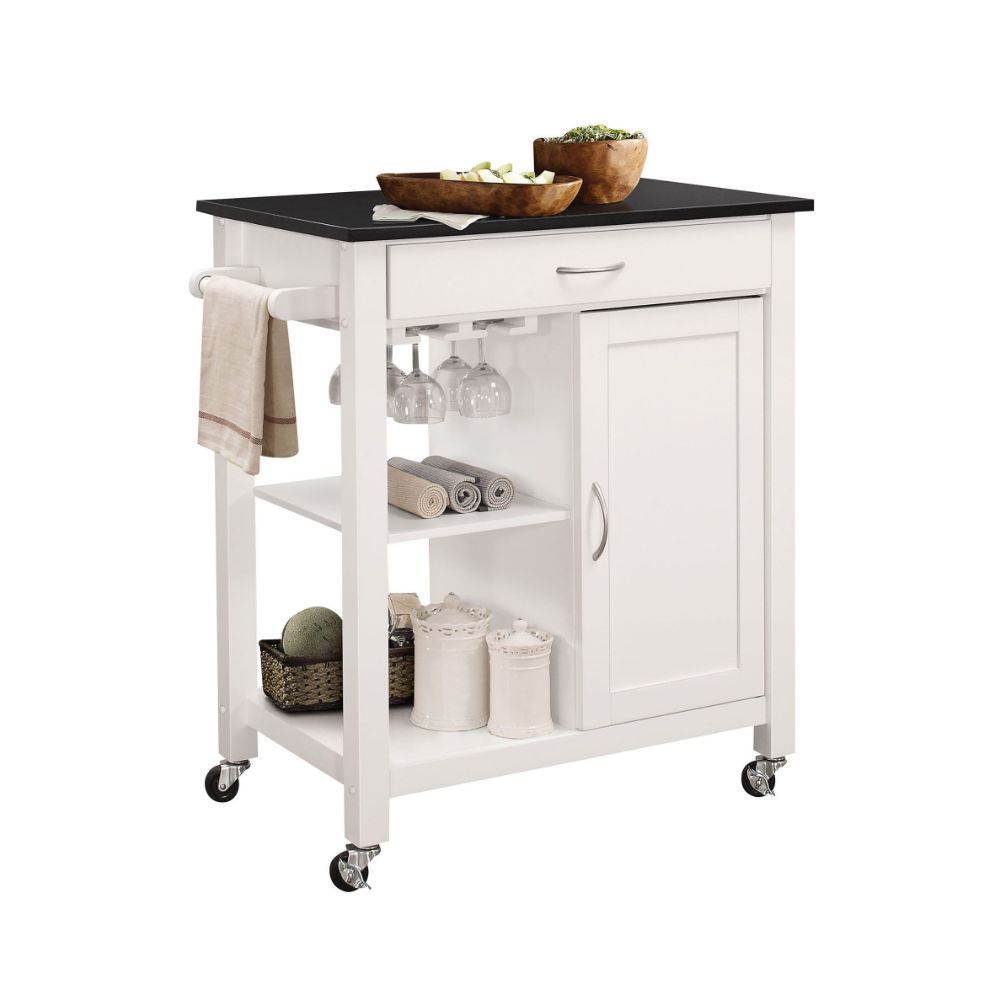 Our Ottawa kitchen cart covers your need for storage and more. This multifunctional kitchen cabinet is a freestanding island that features four wheels for legs, each with a locking feature so it doesn-'t slip away while you are chopping fresh herbs and ve
