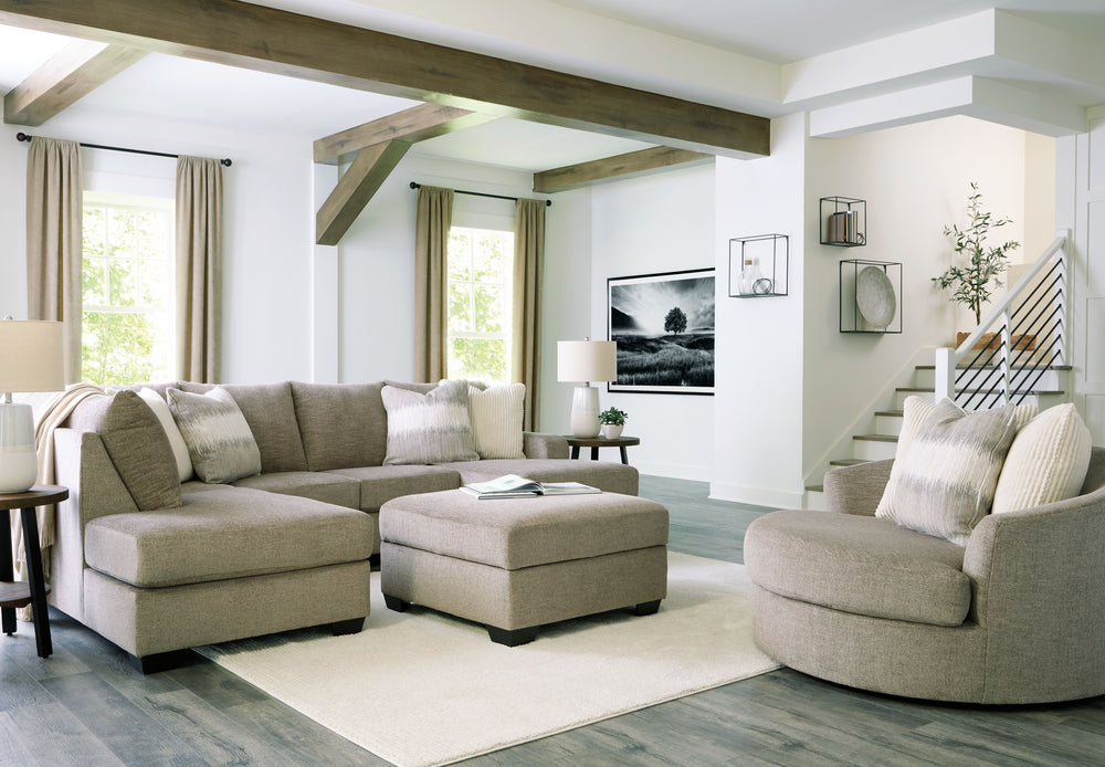 Easy on the eyes, this double chaise sectional group expands your seating options with ease. Its generous scale cradles you in comfort, while luxurious upholstery pampers you from head to toe. A collection of coordinating accent pillows adds to the indulg