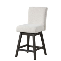 The High Line Counter Height Swivel Chairs in White offer a blend of durability, comfort, and functionality. Each set includes two counter swivel stools, expertly crafted from solid Acacia and Rubberwood, complemented by high-quality manufactured woods an