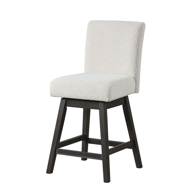 The High Line Counter Height Swivel Chairs in White offer a blend of durability, comfort, and functionality. Each set includes two counter swivel stools, expertly crafted from solid Acacia and Rubberwood, complemented by high-quality manufactured woods an