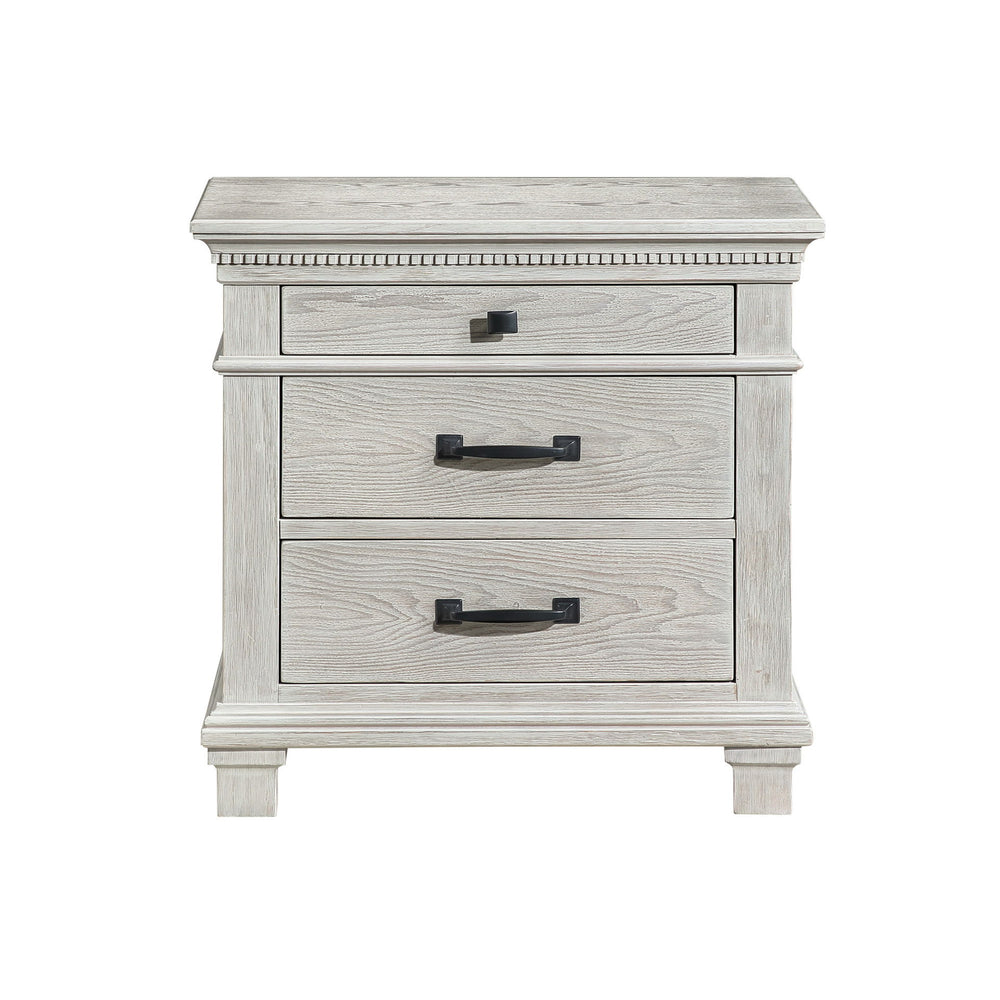 The Silver Sands Nightstand is a marvel of durable, quality construction, crafted from solid pine, manufactured woods, and Oak wood veneers, ensuring strength and stability. This versatile piece embodies transitional style, blending clean, simple lines wi