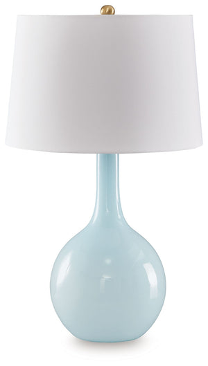 More than mere lighting, this spectacular table lamp illuminates your good taste. Its elegant silhouette, crafted from aqua blue glass, is contemporary artistry at its finest. No two lamps will be quite alike.<br><br><b>Additional Dimensions</b><br><ul><l