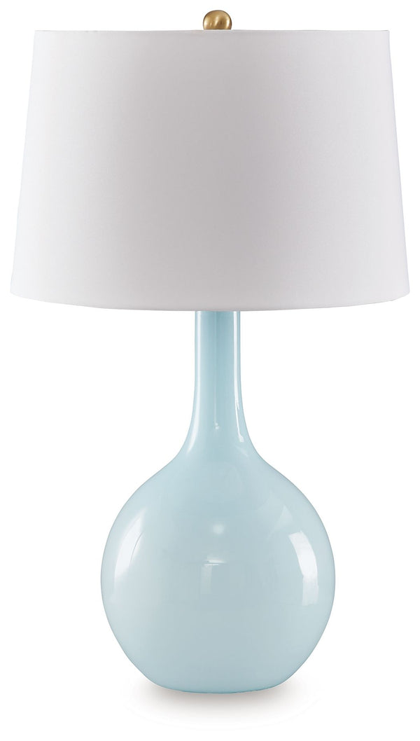 More than mere lighting, this spectacular table lamp illuminates your good taste. Its elegant silhouette, crafted from aqua blue glass, is contemporary artistry at its finest. No two lamps will be quite alike.<br><br><b>Additional Dimensions</b><br><ul><l