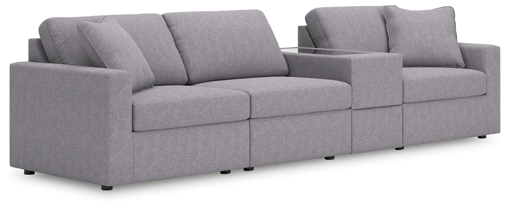Looking cool and contemporary is great. But when it comes down to it, youâ€™re all about low-maintenance lounging. With the performance fabric on this sectional with console, cleaning spills is a breeze. Its customizable modular design caters to your ever