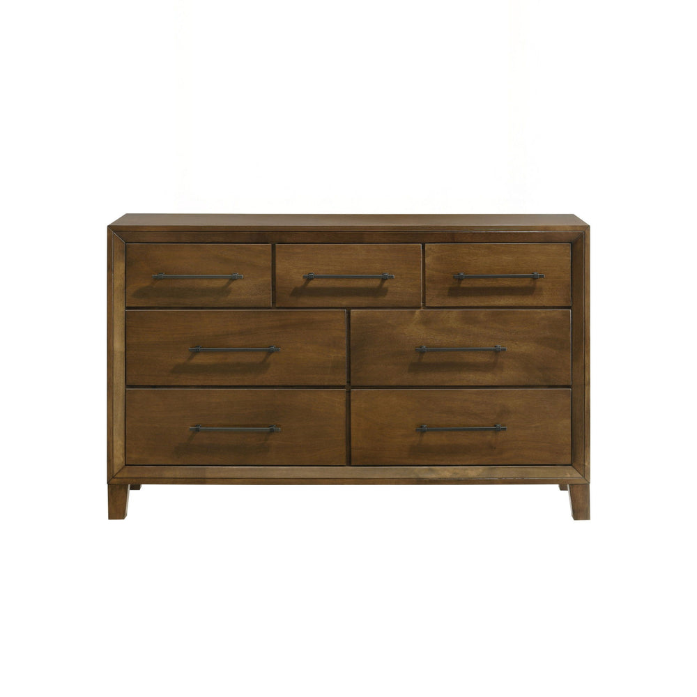 The Ballard 7-Drawer Dresser in Walnut offers a perfect combination of timeless elegance and durable craftsmanship. Constructed with solid Rubberwood, premium engineered woods, and genuine Okume veneers, this dresser is built to last while highlighting th
