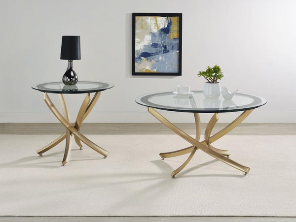 Brooke - Round Glass Top Coffee Table Metal Base - Brass