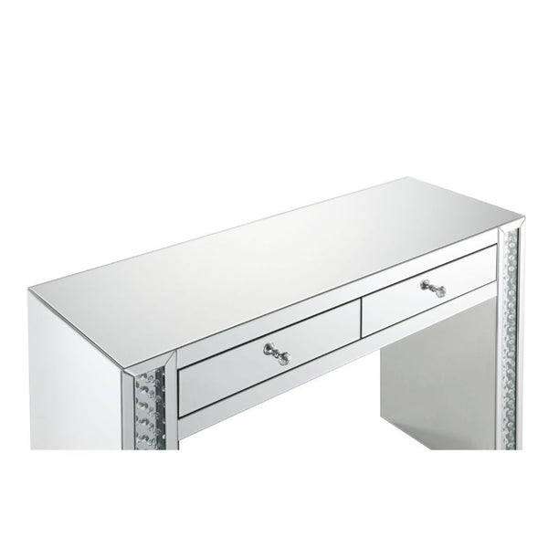  Clear Glass with Faux Crystal Inlay (Back Unfinished) â€¢ Orientation: Free Standing â€¢â€¢ CONSTRUCTION â€¢â€¢ Mirrored Top & Drw: Beveled Mirror