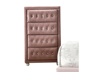4 Drw Drawer: GLIDE Side Metal (3/4 Ext.), DOVETAIL English, FELT-LINED Not Included, Safety Stop Included, Manual-Close, Hardware: Crystal like Pull Knob CONSTRUCTION] Fully Padded Case-Leg, Inside Frame: Tropical Wood, MDF, Chipboard Wooden Bun-Round Le